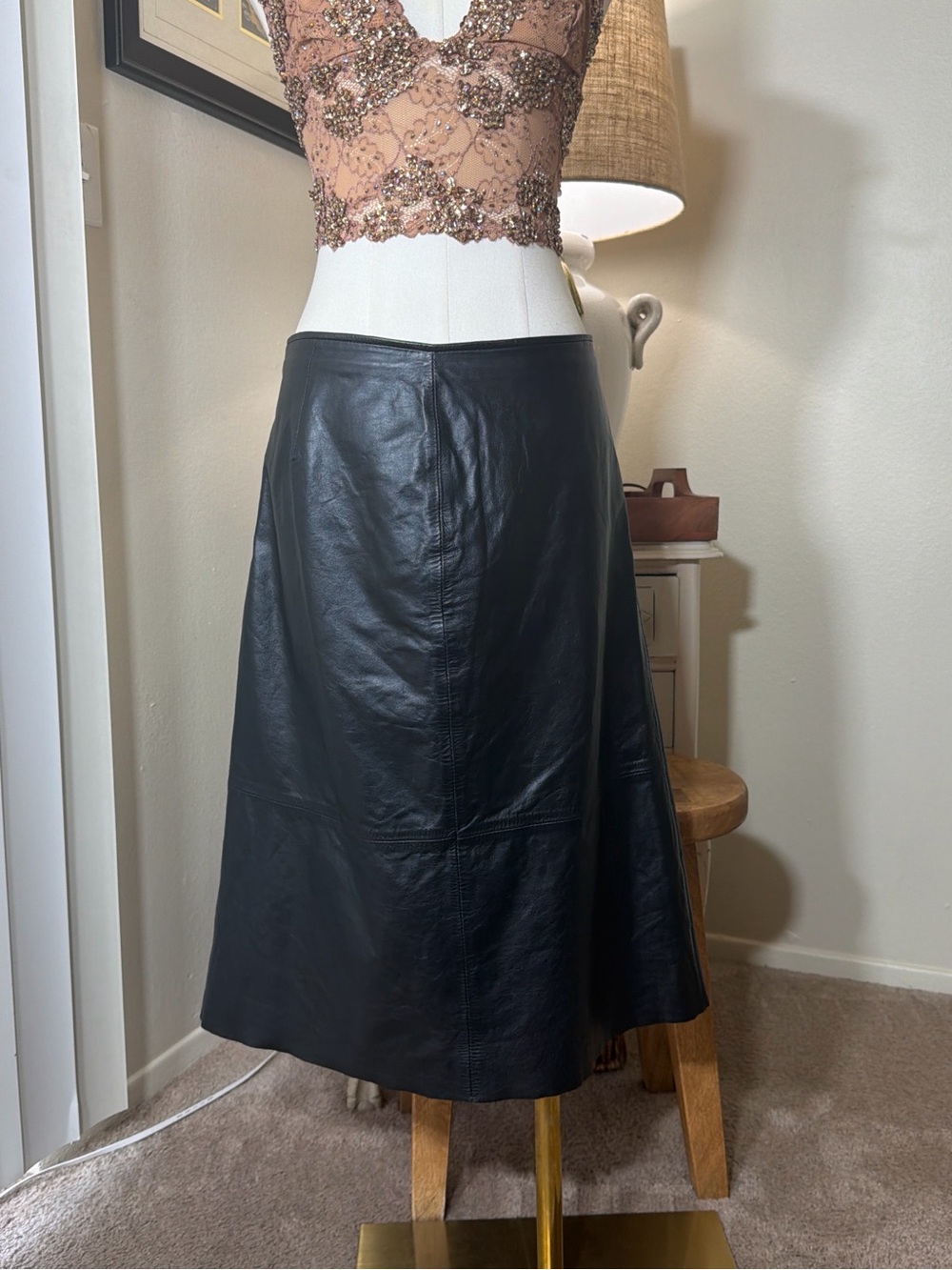 Old Navy Black Midi Leather Skirt